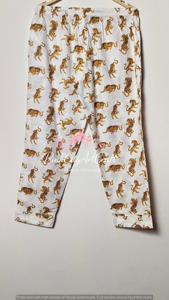 Hand-Block Printed Leopard Motif Knitted Cotton Eco-Friendly Breathable Women's Pajama Set Elegant White Full-Sleeve Button-<b>Down</b> - Product Image 4