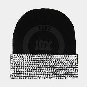 White Rhinestone Beanie <b>Hat</b> Unisex Adult 56-58CM Elegant Solid Color Knit Cap <b>Winter</b> Warm Fashion - Product Image 1