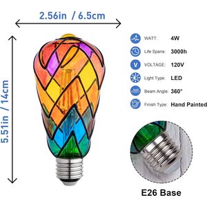 120V 4W Stained Glass <b>Light</b> Bulb Multi-Colored Mosaic with <b>Rainbows</b> Fun Romantic Indoor Unique Decorative Lighting - Product Image 2