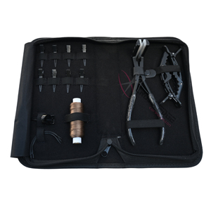 Kit de herramientas para extensiones de cabello negro, alicates para extensiones de cinta, hilo negro para coser pelucas, clips de pico de pato negros para seccionar, agujas en forma de C para extensiones - Product Image 1