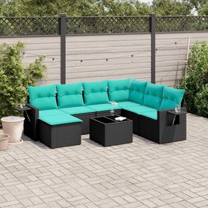 Juego de sofás de patio de ratán sintético negro de 8 piezas con cojines, elegantes muebles de exterior - Product Image 1