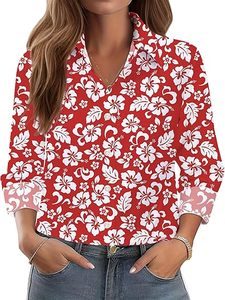 Women <b>Boho</b> Hawaiian <b>Shirt</b> Floral Print Button Down Summer Beach Casual Aloha Blouse - Product Image 2