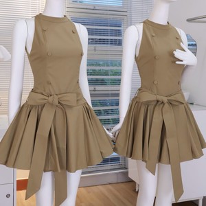 Robe d'été personnalisée en mousseline semi-transparente, style coréen, sans manches, col halter, coupe trapèze, pour femme - Product Image 2