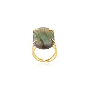 Bague artisanale ovale large en grappe de labradorite, en laiton plaqué argent 925, style vintage, double tige - Product Image 4