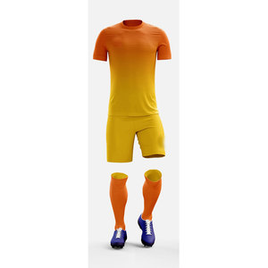 Uniforme de Fútbol Personalizado al por Mayor con Logotipo Impreso – Conjunto de Camiseta y Pantalones Cortos de Fútbol de Secado Rápido con Degradado Naranja y Amarillo - Product Image 2