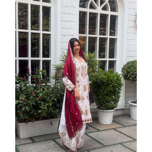 Women's Heavy Embroidery Work Party Wear <b>Top</b> Bottom and Dupatta Set - Product Image 1