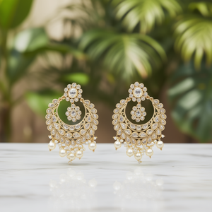 American Diamond Studded Gold Plated Titanium Chandbali Earrings - Product Image 3