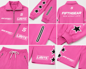 Men's Pink Sporty Jacket Shorts Set Quick Dry Polyester Summer Wear Turn-<b>down</b> Collar Heat-Transfer Printing Windbreaker jacket - Product Image 4