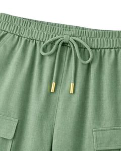 Conjunto de lino rojo para mujer, camisa de manga corta con botones y pantalones cargo con bolsillos, conjunto informal de dos piezas para verano, venta al por mayor. - Product Image 6