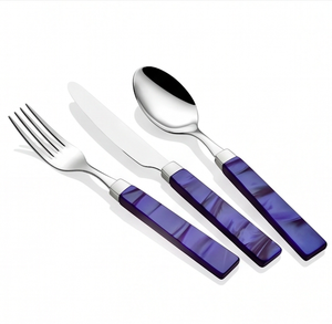 Elegant Purple Handle Flatware Set Fork Knife Spoon Metal Cutlery Dishwasher Safe For Wedding And Dining Use - Product Image 1