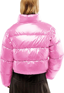 Abrigo Casual Rosa para Mujer, con Capucha, Cierre de Cremallera, Color Sólido, Corto, Grueso, Corte Regular, 70% Plumón, Ecológico - Product Image 2
