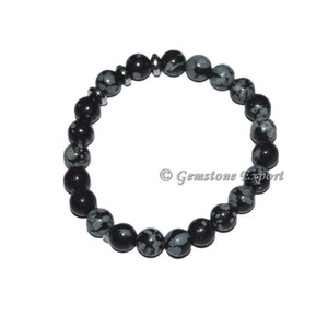 Bracelet porte-bonheur en obsidienne flocon de neige - Accessoire de mode rond - Product Image 1