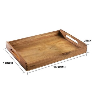 Premium Quality Handmade Natural Color Acacia Wood Rectangular Serving <b>Tray</b> With Handles for Serving <b>Tea</b> Coffee & Home Decor Use - Product Image 1