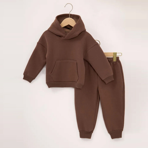Ensemble de sweat-shirt à capuche marron pour bébés garçons, couleur unie, survêtement décontracté, tenue de jogging en coton à manches longues pour l'hiver - Product Image 2