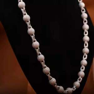 Cadena de Eslabones de Plata de Ley Chapada en Oro con Colgante de Bola de Diamante Cultivado en Laboratorio, 180g, Collar Hip-Hop para Hombre - Product Image 3