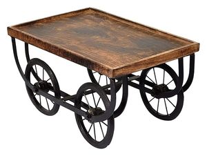 Rustic Wooden <b>Serving</b> Tray with Wheels Handcrafted Rectangle <b>Trolley</b> Platter Polished for Party Dining Table - Product Image 3