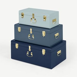 Metal <b>Storage</b> <b>Trunk</b> <b>Box</b> Rectangular Classic Design Copper Hardware Stackable Grey Color for Sundries Organization - Product Image 2
