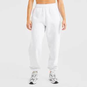 Pantalon de jogging en molleton blanc pour femme, taille haute, cheville élastiquée, 100 % coton, service OEM de haute qualité, logo personnalisé, hiver - Product Image 1