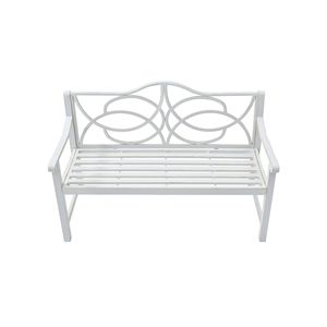Banc de jardin extérieur avec cadre en acier et métal, accoudoir à lattes blanches pour 2 à 3 personnes dans le parc et la cour. - Product Image 3