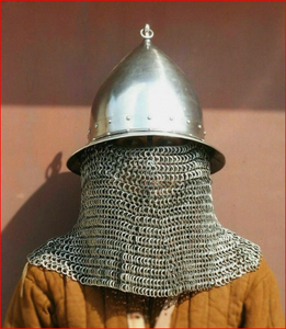 Casque médiéval en maille conique argenté, casque mongol fermé pour jeu de rôle, casque médiéval poli, armure ronde - Product Image 5