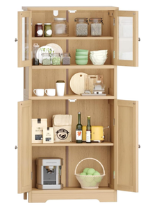 ห้องครัวและห้องรับประทานอาหารไม้ทันสมัย4ประตูพร้อมชั้นวางปรับระดับได้2ประตูกระจก-สำหรับโรงแรมและห้องนอน - Product Image 5