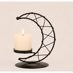 Classic Crescent Moon Candle Holder Metal Pillar Candle Stand Matte <b>Black</b> Wrought Iron <b>Candlestick</b> for Ramadan Eid Decoration - Product Image 5
