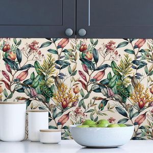 Carta da Parati Autoadesiva con Fiori Viola Esotici e Piante Tropicali della Giungla, Decorazione Murale da Giardino, Carta da Parati Adesiva - Product Image 3