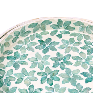 Elegante Juego de Bandejas de MDF con Incrustaciones de Capiz, Diseño Floral Rústico Vintage, Asas Hechas a Mano, Sostenible, Duradero y Decorativo para Servir - Product Image 3