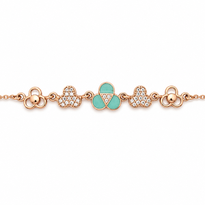 สร้อยข้อมือทอง 18k ลายโคลเวอร์ ประดับด้วยเทอร์ควอยซ์เคลือบสีและเพชรคิวบิกเซอร์โคเนีย ขัดเงาอย่างดี เครื่องประดับแฟชั่นสำหรับผู้หญิง สวมใส่ได้ทุกวัน - Product Image 3