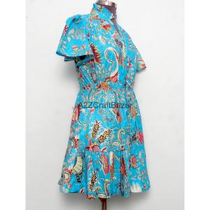 Robe Courte Bohème en Coton Pur Doux pour Femme, Col en V, Manches Courtes, Imprimé Palmiers Estampé à la Main, Style Minimaliste Décontracté pour le Bureau - Product Image 5