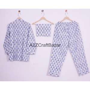 Ensemble de pyjama pour femmes en coton 100% doux et romantique de style bohème, 2 pièces, haut et bas - Product Image 4