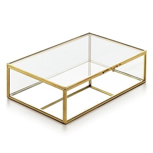 Elegance Glass Jewelry Box Set 3 <b>Black</b> Metal Frame Stackable Storage Organizer Customizable Size High Quality for Home Decorate - Product Image 3