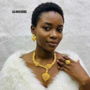 <b>Wedding</b> Bridal Necklace and Earrings Set Gold Plated Brass Box Chain Flower Shape Party Charm Necklace One Gram Fashion Jewelry - Product Image 3