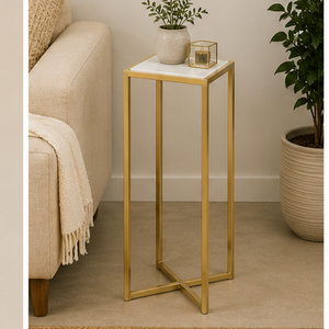 Modern Brass Frame Glass Top Side <b>Table</b> <b>Mirrored</b> Surface Living Room Furniture Minimalist Design - Product Image 2