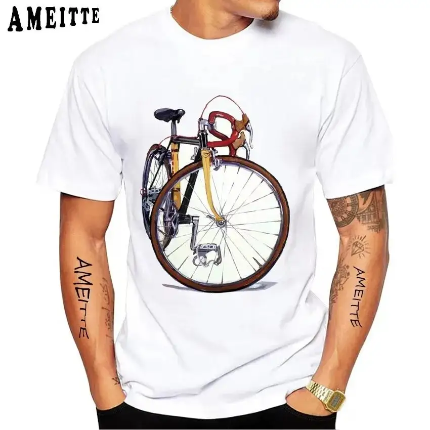 Vaste Uitrusting Fietser Schilderij T-Shirt Nieuwe Zomer Heren Korte Mouw Racefiets Liefhebber Wit Casual Jongen Tees Vintage Tops