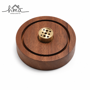 Premium Round Wooden Brass Candle Holder Stand Handcrafted <b>Tealight</b> Candle Base Rustic Home Decor Accent - Product Image 1
