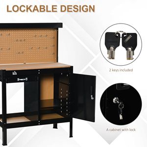 Banco da Lavoro Nero con Cassetto e Armadietto Portautensili in Acciaio Laminato a Freddo per Settori Retail e Ristorazione - Product Image 6