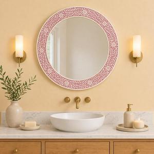 Miroir rond en bois fait main avec cadre floral rose, miroir mural décoratif style shabby chic, miroir décoratif fait main - Product Image 6