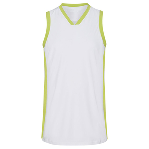 Maillot de basket-ball blanc unisexe avec bordure vert citron, col en V, sans manches, en maille respirante pour adultes - Product Image 1