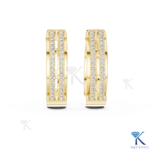 Boucles d'oreilles créoles Huggie à double rangée pavée de diamants CVD HPHT de laboratoire, motif ajouré, en or massif 14K, bijoux fins pour femme, pour mariage - Product Image 4