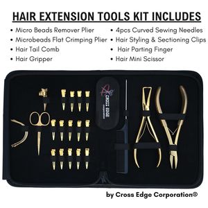 Kit d'outils pour extensions capillaires : Peigne à queue, Aiguille courbée, Pinces de coiffure, Mini-ciseaux à doigts, Pince à sertir plate - Product Image 2