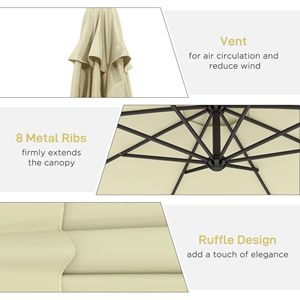 Ombrellone a braccio laterale beige da 3 metri con base a croce, resistente ai raggi UV e all'acqua, ideale per ristoranti (peso non incluso) - Product Image 6