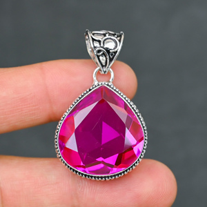 Magnifique pendentif en forme de cœur en kunzite rose, pierre précieuse créée en laboratoire, en argent sterling 925, fait main, style bohème, très demandé - Product Image 2