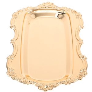 Plateau de service rectangulaire en métal plaqué argent de luxe avec poignées, plateau décoratif en acier inoxydable orné pour mariage et décoration intérieure - Product Image 4