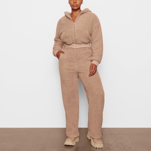 Nouvel ensemble de survêtement pour femme, tendance hiver, deux pièces, doux et chaud, sweat à capuche zippé Teddy - Product Image 2