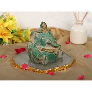 รูปปั้นพระพิฆเนศทองเหลืองขนาด6นิ้วทำด้วยมือมีสไตล์ของตกแต่งบ้านผลิตในอินเดีย - Product Image 4