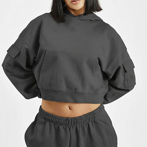 Sudaderas con Capucha de Felpa 100% Algodón para Mujer, Estilo Crop, Lavado Ácido, Ajuste Holgado, Streetwear, Estampado Personalizado, Ecológicas, de Secado Rápido, Venta al por Mayor - Product Image 2