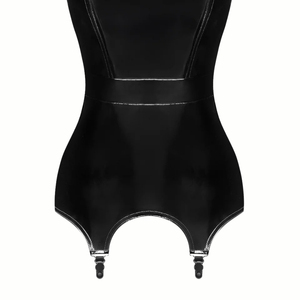 Corsé de cintura de cuero sintético negro para mujer, body de lencería sin costuras con control firme y bustier - Product Image 1