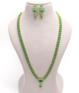 Top Selling 22K Gold Plated Emerald <b>Necklace</b> Set Ethnic Indian Wedding Jewelry for Women Long <b>Necklace</b> - Product Image 3