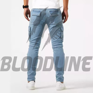 กางเกงยีนส์ทรงตรงสีฟ้าอ่อนสำหรับผู้ชาย แบรนด์ Bloodline ทรงปกติ เอวกลาง ระบายอากาศได้ดี ผ้ายีนส์ฟอกสี ผ้าฝ้าย แต่งขาด สไตล์ลำลอง - Product Image 2